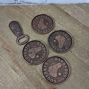 Metal coaster set, copper color vacation souvenir coaster, Barbados coasters